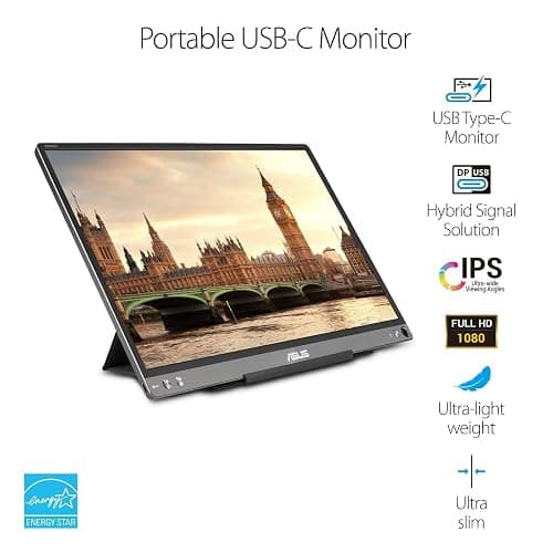 ASUS ZenScreen 15.6” 1080P Portable USB Monitor (MB16ACE) - Full HD (1920 x 1080), IPS, USB Type-C, Eye Care, Anti-Glare Surface, Lite Smart Case, External screen for laptop, 3-Year Warranty,Dark Gray thumbnail 2