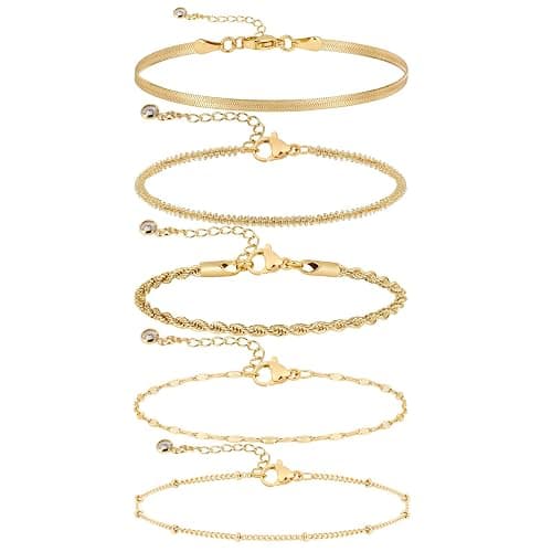JECOMY Gold Bracelets for Women, 14K Gold Plated Waterproof Bracelets for Women, Dainty Stackable Adjustable Chain Jewelry Set - Trendy Layered Bracelet Stack Gift, Everyday Wear thumbnail 6