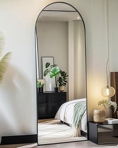 NEARBYSD 58"x18" Arched Full Length Mirror, Floor Mirror with Stand, Freestanding,Wall Mounted Hanging or Leaning Arched-Top Full Body Mirror for Bedroom, Dressing Room -Black - Image 1