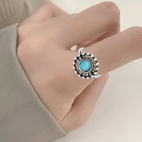 NEWITIN 20 Pcs Turquoise Rings for Women Vintage Knuckle Western Ring Set | Bohemian Oval Gemstone Stackable Rings, Knuckle Silver Rings Set, Boho Turquoise Jewelry for Cowgirl, Country Concert Outfits thumbnail 6