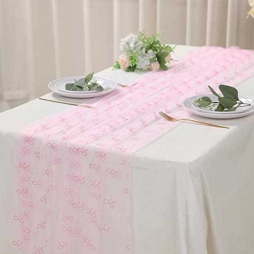 1Pack Pink Bow Mesh Table Runner, Gauze Cheesecloth Runner, Party Table Decoration Dining Decor for Wedding Birthday Baby Shower Christmas Valentine's Home Decor Spring Summer Holiday thumbnail 6