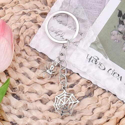 Halloween Spider Keychain for Purse Backpack Accessories for Women Men Silver Spider Web Keychain Y2k Aesthetic Key Chain for Bag Handbag Keyring Cute Insect Key Ring for Car Keys Bag Charm Silver thumbnail 3