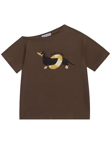 Aelfric Eden Dachshund Off The Shoulder Tshirts Women's Oversized Graphic Tees Short Sleeve Summer Cute T Shirts Y2K Tops - Image 1