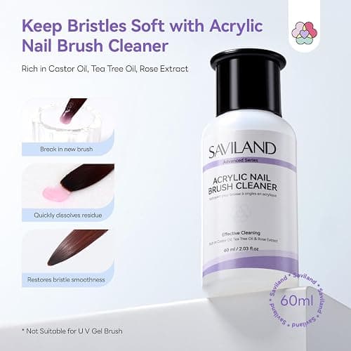 SAVILAND Acrylic Nail Brush with Cleaner: Size 8,10,14 Professional Acrylic Brushes Makeup Brushes Cleaner Conditioner Nail Brush Cleaner Tool & Dappen Dish for Acrylics Nails Home Salon DIY thumbnail 4