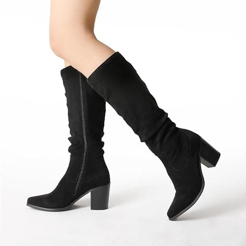 DREAM PAIRS Women's Slouchy Knee-High Chunky Heel Boots | 3-in Block Heel,Faux Suede Leather,Slouch Pull-on,Side Zipper,Pointed Toe,Comfortable Fall Winter Boots for Women thumbnail 8