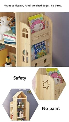 Heehee Rotating Bookshelf 360 Display Floor Standing Bookcase Storage Rack Children's Bookshelf, Wood Book Shelf Organizer Stand for Kids, Storage Book Display Case Bookrack thumbnail 5