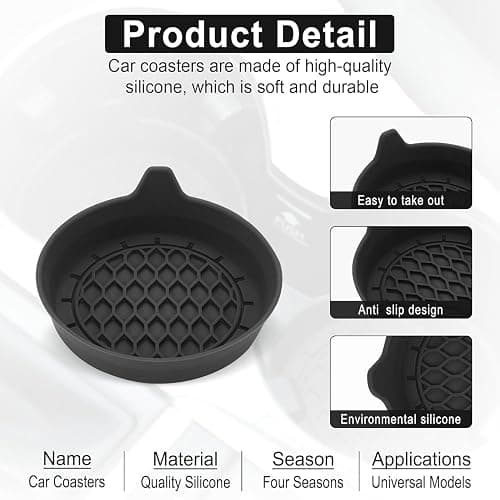 SINGARO Car Cup Holder Coaster, Silicone Cup Holder Insert, Universal Non-Slip Cup Holders, Car Accessories Interior for Women and Man Interior Sets 4 Pack Black thumbnail 3