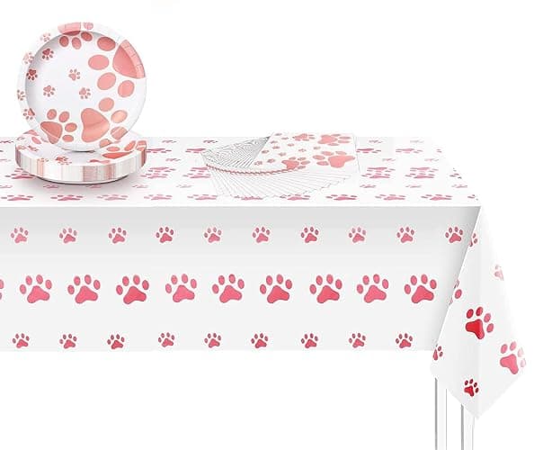 Pink Puppy Party Supplies - Includes 20 Paper Plates, 20 Napkins, 1 Tablecloth - Puppy Theme Birthday Decoration thumbnail 7