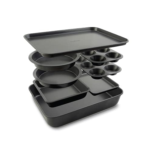 Elbee Home 8-Piece Nonstick Aluminized Steel, Space Saving Baking Set, With Deep Roasting Pan, Cookie Sheet, Cake Pans, Muffin Pans and Baking Pan PFOA & PFOS Free, Holiday Gift for Her thumbnail 9