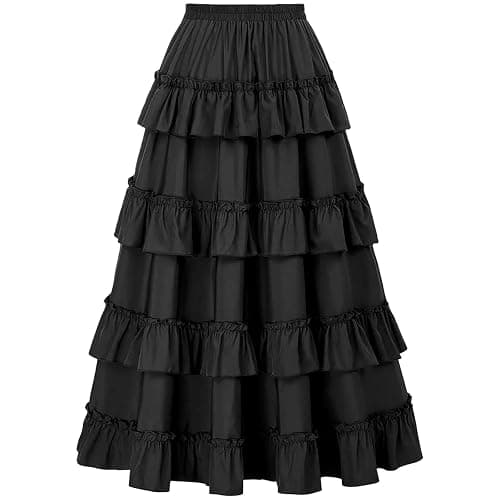 Xiaojmake Women Medieval Renaissance Dress Ruffled Pirate Skirt High Low Steampunk Gothic Maxi Skirts Victorian Ruffled Skirt thumbnail 4