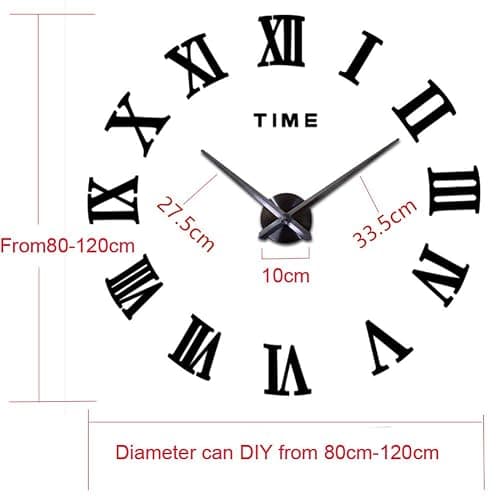 FASHION in THE CITY Mirror Surface 3D DIY Wall Clocks Modern Design Room Decorative Wall Watches (Black) - Black thumbnail 2