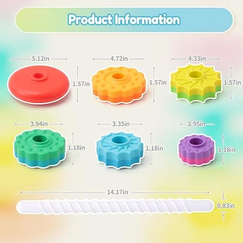 Riuja Baby Spinning Stacking Toys, 1-3 Rainbow Ring Stacker Montessori Toys for Babies, Sensory Toys for Toddlers, Christmas and Birthday Gifts Suitable for Boys and Girls (14 inches) thumbnail 2