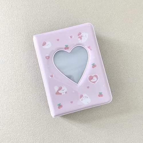3 Inch Mini Photo Album, Heart Hollow Card Binder Photo Card Holder with Pendant 40 Pockets (pink white cat) thumbnail 6