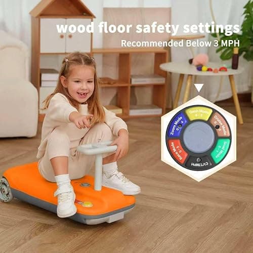 12V Ride-On Car with Cleaning Fun, 3 in 1 Gokart, Soft-Start, 5-Speed Adjustable, Detachable mop, Rechargeable Battery, 160lbs Capacity, Indoor & Outdoor for Kids Ages 3+ Orange thumbnail 4