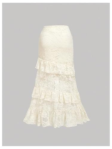 Verdusa Women's Y2k Lace Long Skirts High Waist Layered Ruffle Hem A Line Skirt thumbnail 2