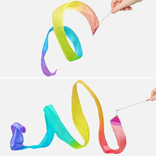 HiUnicorn 100% Silk Dance Ribbon Streamer Ballerina Gift Toys for Toddler Girl Age 4-7 Stocking Stuffer Pastel Rainbow Play Silks Kids Gymnastics Accessories Twirler Wand Princess Unicorn Toy thumbnail 4