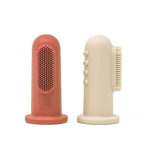 mushie Baby Finger Toothbrush (Clay/Shifting Sand) 2-Pack - Image 1
