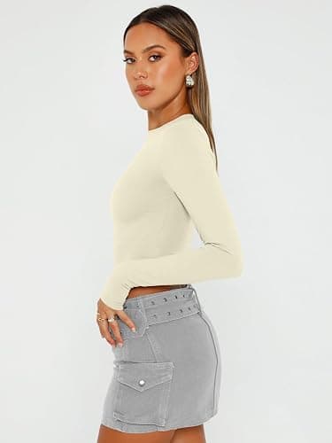Trendy Queen Womens Long Sleeve Crop Tops Basic Slim Fitted Shirts Fashion 2025 Going Out Y2k Tops Teen Girl Clothes thumbnail 4