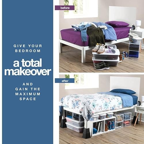 Home It Adjustable Bed Risers - Elevation in 3, 5 or 8 Inch - Heavy Duty Stackable Furniture Risers Supports 1,300 lbs - for Under-Bed Storage, College Dorms, Table and Couch, 4 Pack Bed Lifts Black thumbnail 6