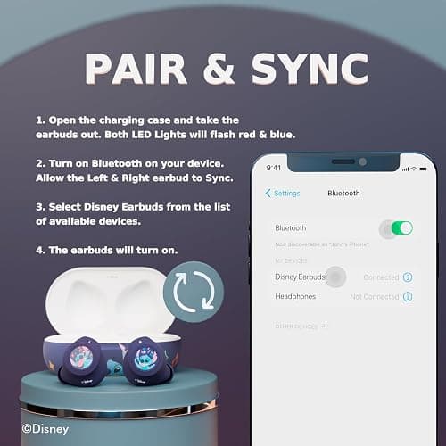 Disney Lilo and Stitch Bluetooth Earbuds w/Charging Case- Wireless Headphones w/Built-in Mic+ Up to 30 Hrs Playtime- Lilo and Stitch Gifts for Girls,Boys,Women,Men,All Fans of Lilo and Stitch Stuff thumbnail 9