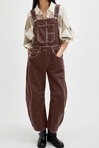 yoeasy Women's Denim Overall Barrel Wide Leg Bib Baggy Jeans Adjustable Strap Denim Romper Stretch Jumpsuit Y2K Pants - Image 1