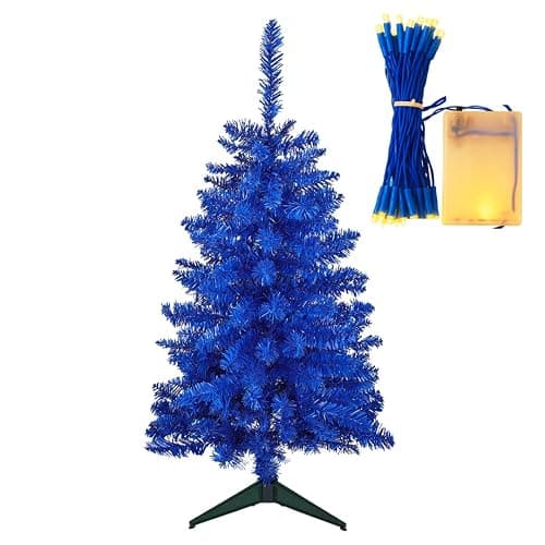 JPM Mini 3FT Blue Artificial Christmas Tree for Tabletop, 50 LED Lights, 164 Branch Tips, Foldable Metal Base & Easy Assembly, Holiday Decor for Home, Office, Apartment thumbnail 9