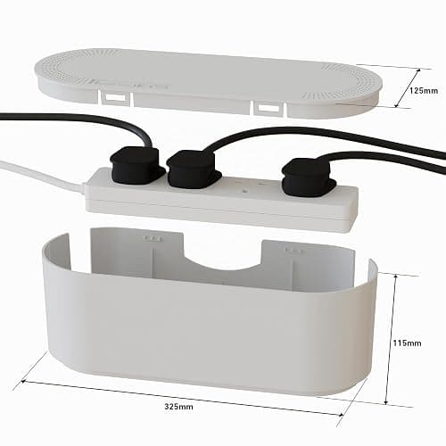 D-Line Kabelbox, Steckdosenleiste verstecken, Kabelmanagement für Schreibtische, TV-Kabel organisieren – 325mm (L) x 125mm (B) x 115mm (H) – Klein, Weiß thumbnail 2