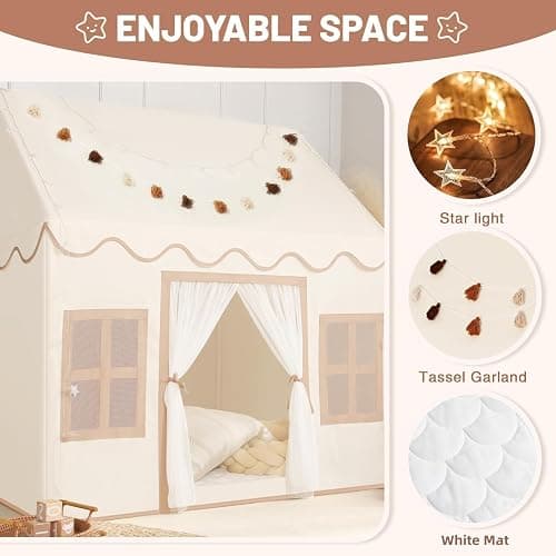 Senodeer Kids Play Tent Indoor: with Mat, Tassel Garland - Girl Tent Indoor Playhouse for Kids Toys for Boy Girl Birthday Gift thumbnail 3