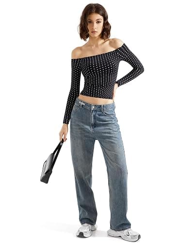 SUUKSESS Women Off Shoulder Double Lined Long Sleeve Shirts Basic Going Out Tops thumbnail 7