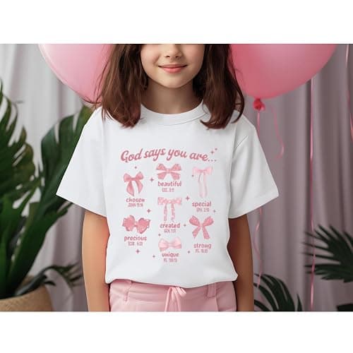 KEEVICI Cute Girls Bow God Shirt Christian Graphic Tees Jesus Shirts for Kids Bible Verse Inspirational Religious T Shirts thumbnail 5