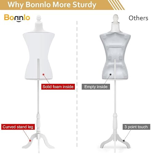 Bonnlo Female Dress Form Pinnable Mannequin Body Torso with Wooden Tripod Base Stand (Black, 6) thumbnail 3