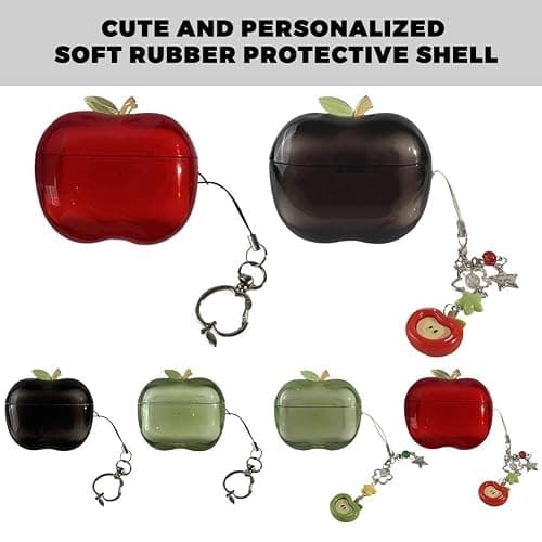 Cute Fruit Shaped Case for AirPods Pro 1/2, Realistic Design Cover with Leaf Charm, Translucent Shockproof TPU Protective Case, Great Gift Idea (red for Airpods Pro2) thumbnail 2