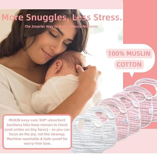 MUKIN Baby Muslin Bibs and Burp Cloths, 6 Pack, Soft Absorbent Cotton, Adjustable thumbnail 7
