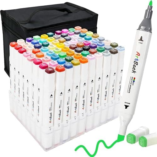 ArtBeek 80 Color Alcohol Markers Set, Coloring Markers for Adult Coloring Books No Bleeding, Dual Tip (Chisel & Fine Tip) - Image 1