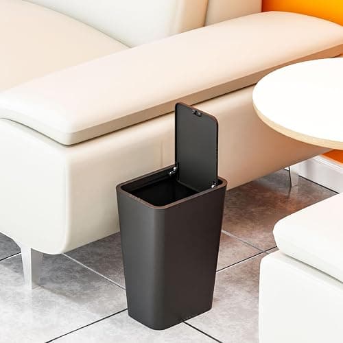 Yieach Black Slim Bathroom Trash Can with Lid,1 Pack 3.17Gallon/12 Liter Narrow Toilet and Bathroom Garbage Can,Plastic Pet/Dog Proof Trash Can with Covered,Small Waste Basket for Room/Kitchen/Office - Black - 1 thumbnail 7