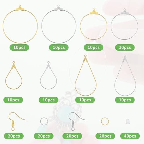200PCS Earring Making Kit - Beading Hoop Finding, Open Hoops Bulk Wire for DIY Jewelry Craft Supplies - Teardrop and Round thumbnail 4