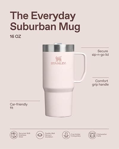 STANLEY The Everyday Suburban Mug | 16 oz | Drink Through Lid | Cup for Coffee, Tea and Drinks | Insulated Stainless Steel Coffee Mug | BPA-Free | Black 2.0 thumbnail 5