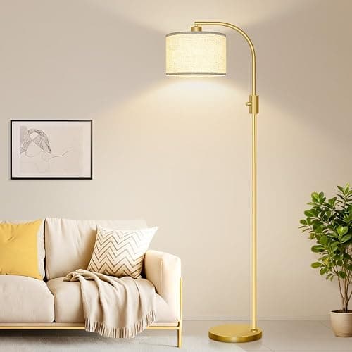 Nintiue Upgraded Modern Arc Dimmable Tall Standing Floor Lamp with Linen Shade, 1200 Lumens LED Bulb Included, for Living & Reading Room, Bedroom, Office & Nursery, Gold thumbnail 6