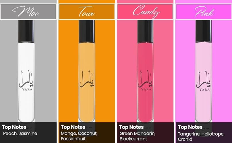 Equivalence Yara's 4 Pieces Set Eau De Parfum Spray for Women edition travel Size BUNDLE 0.34 Ounce Moi +Tous + Candy +Pink, LARGE BOTTLES NOT INCLUDED It is only a reference thumbnail 2