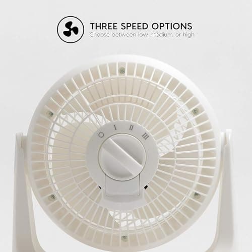 IRIS USA WOOZOO Desk Fan, Air Circulator, 3 Speeds, 52ft Max Air Distance, 360° Adjustable Tilt, 30 db Quiet Motor, Fan for Bedroom, Office, Dorm, Medium, White thumbnail 3