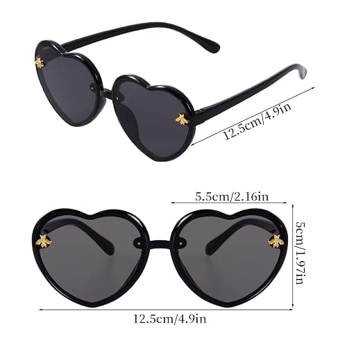 obmwang 2 PCS Kids Heart Shaped Sunglasses Cute Bee Glasses with Strap for Girls Boys Age 3-10 UV400 Protection Outdoor Beach - Pink/Gradient Blue, Black/Gray - 55 Millimeters thumbnail 2