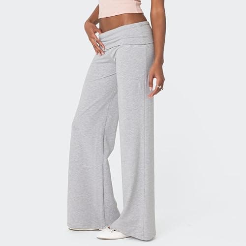 NZNDSHD Fold Over Yoga Pants for Women Low Rise Straight Leg Sweatpants Y2k Solid Color Stretchy Loose Gym Lounge Leggings thumbnail 5