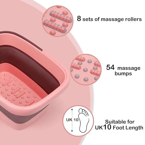 Foot Bath Collapsible Foot Soak Tub,Beinilai Collapsible Foot Bath Basin,Multifunction Plastic Basin with Handles,Foot Tub for Soaking Feet-Pink thumbnail 3