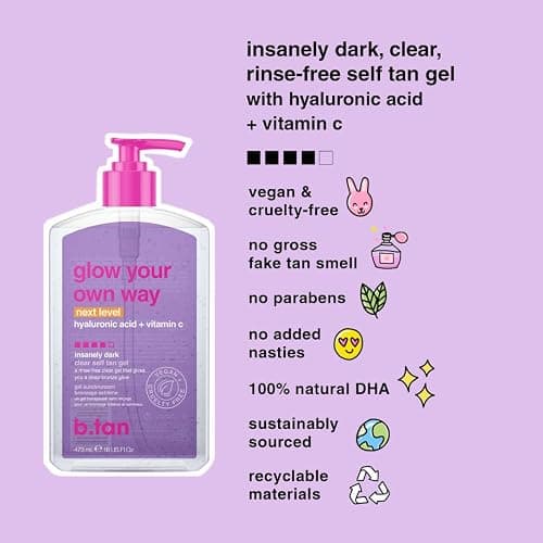 b.tan Insanely Dark Clear Self Tan Gel | Glow Your Own Way Next Level - Best, Transfer-Resistant Sunless Tanning Lotion, Ultra Quick Bronze, No Fake Tanner Smell, 16 Fl Oz thumbnail 4