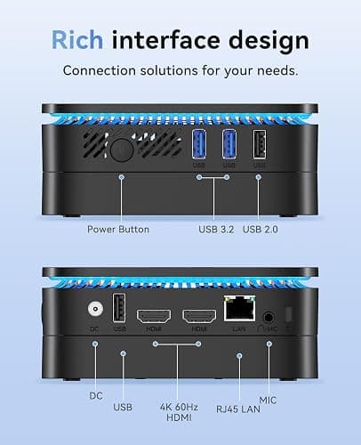 KAMRUI N100 Mini PC, Desktop Computer with 12GB LPDDR5 4800MHz RAM 256GB M.2 SSD, 4K Micro PC with Ethernet, 2 HDMI, 4 USB-A, Small PC Support WiFi/BT for Office, Home, Business thumbnail 3