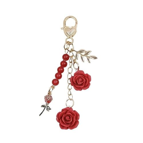 Joiigaem Rose Keychain Charms Camellia Flower Pendent Tassel Chain Key Rings Accessories for Women - Image 1