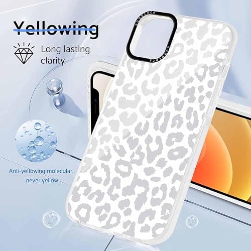 lioscre Cheetah Print Phone Case for iPhone 12 / iPhone 12 Pro 6.1" Case with 2 Pack Tempered Screen Protector, Cute Leopard Pattern Design Shockproof TPU Soft Clear Phone Cover for Women Girls, White thumbnail 5