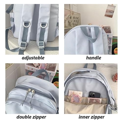VTTDB Kawaii Backpack with Cute Accessories Casual Aesthetic Daypack Simple Laptop Bag Waterproof Travel Rucksack for Women (blue) thumbnail 4