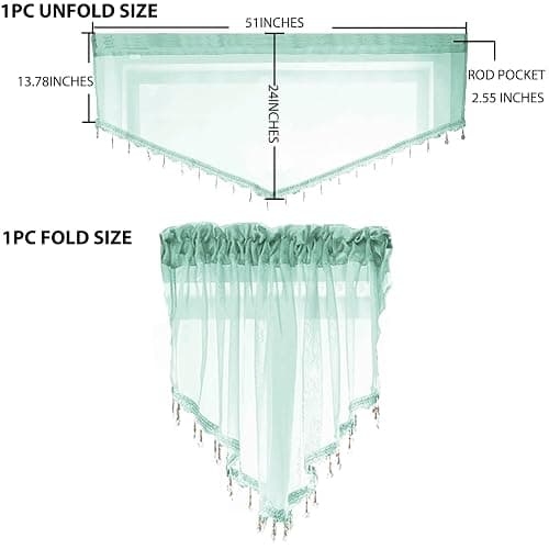 PearAge Beaded Sheer Valance Curtains for Living Room,Rod Pocket Farmhouse Window Valance, Bead Trim Tassel Voile Sheer Curtain Valance for Bedroom Bathroom Cafe 51x24 Inches (Mineral Blue) 1PC thumbnail 2
