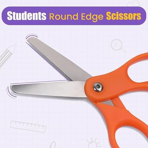 BURVAGY 12 Packs 5" Small School Student Blunt Tip Craft Kids Scissors, Stainless Steel Blades Comfort Grip 5 Inch Safety Scissors Bulk for Children Toodler Cutting Paper thumbnail 5